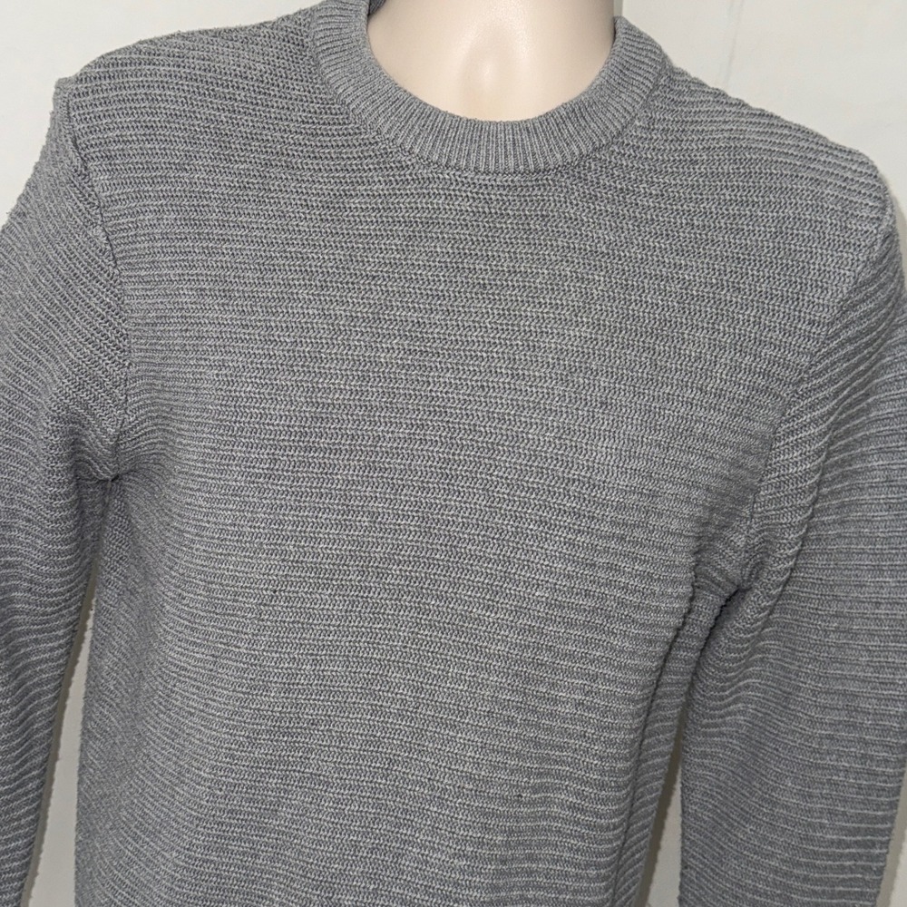HM LOGG Mens Grey Textured Ribbed Knit Crewneck Sweater Small Label Graded Goods